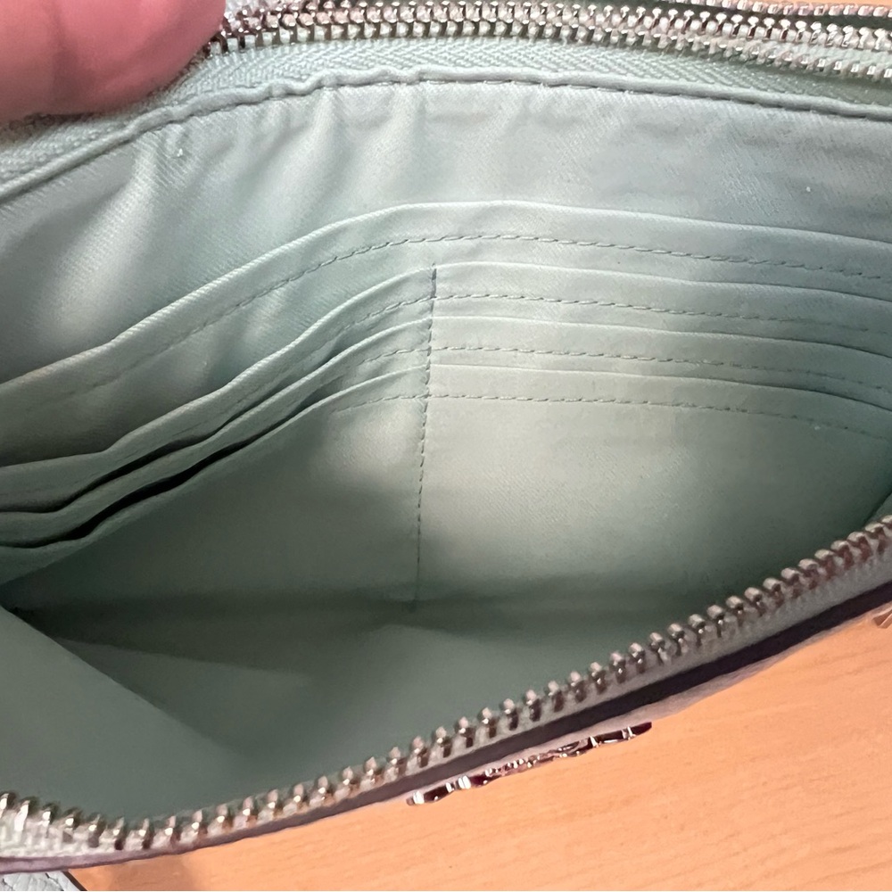 148: PreLoved Two Zippered Coach Light Green Leather Wristlet - Picture 11 of 14